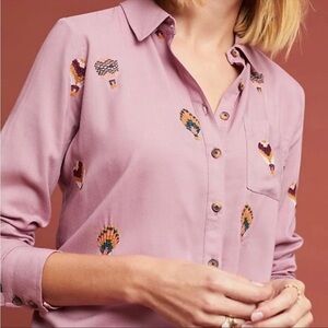 Anthropologie sailboat shirt long sleeve pink size 2